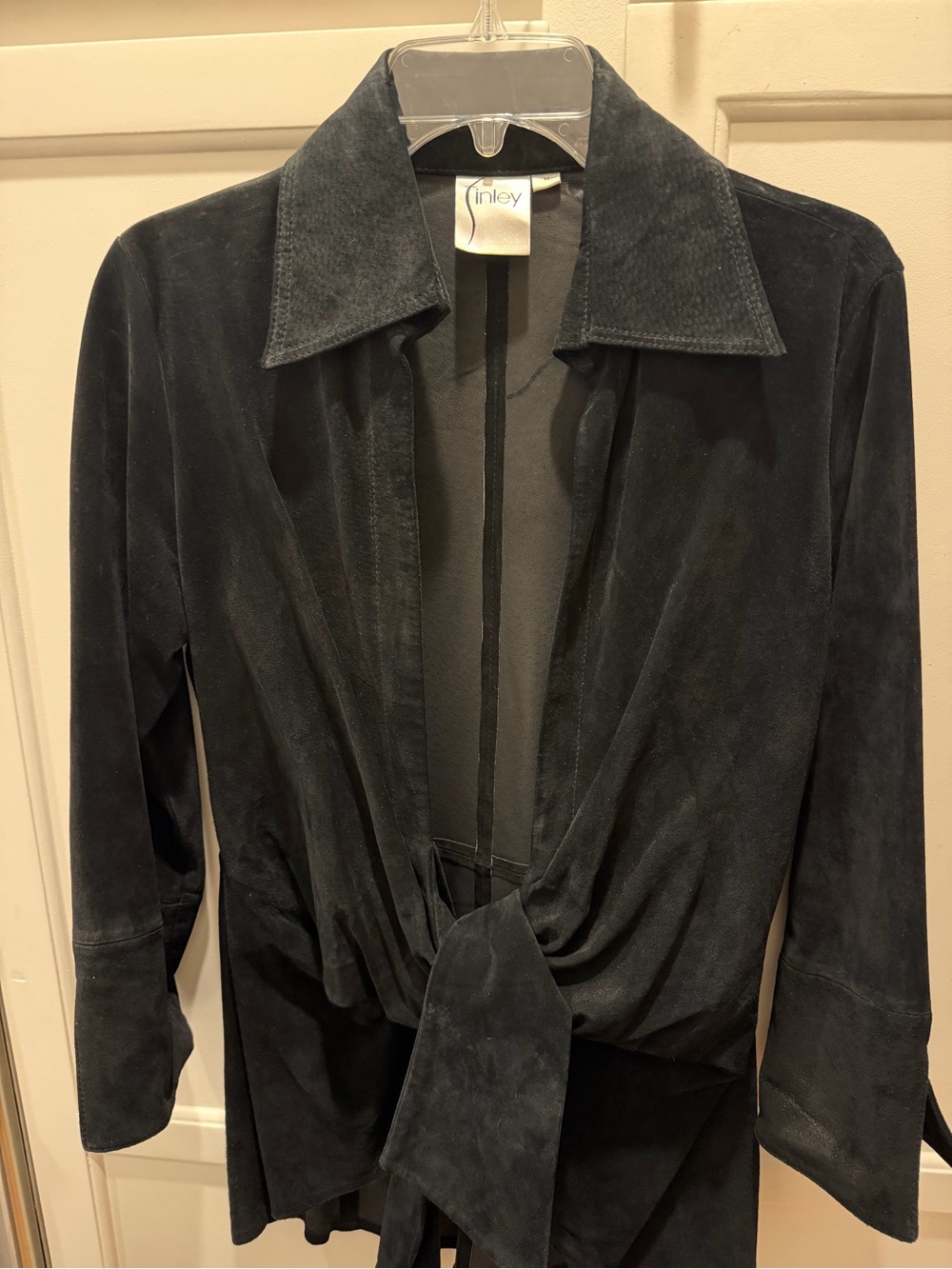 Finley Black Suede Tie-Front Jacket with Relaxed Collar